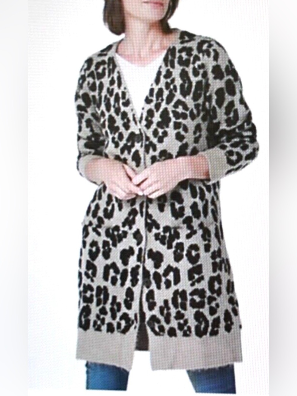 LOGO Layers by Lori Goldstein Leopard Jacquard Cardigan
